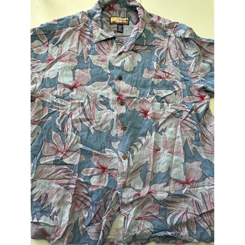 Havana Jack's Cafe Mens Large Blue Red Floral Rayon Tropical Hawaiian Shirt